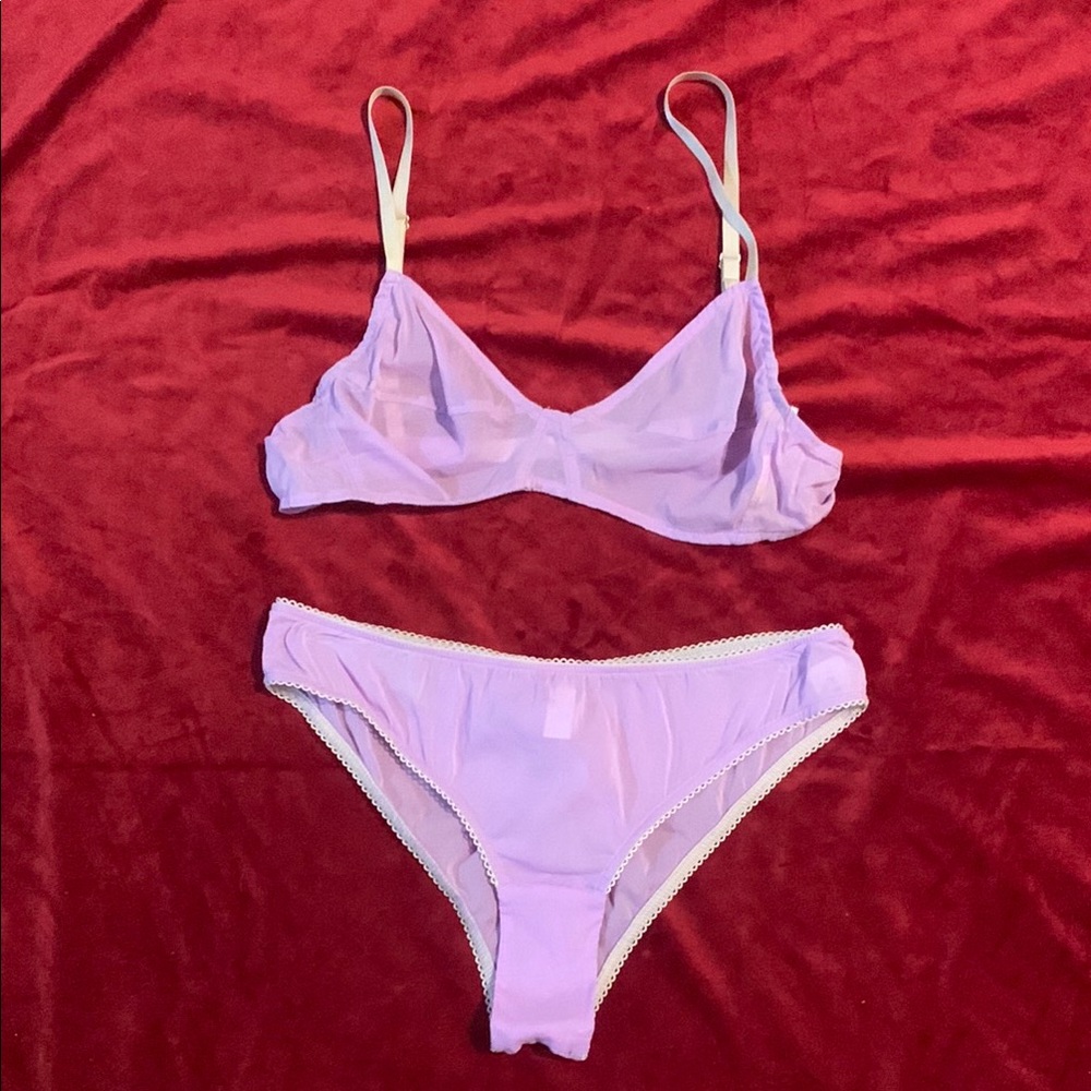 Zinke Lavender Purple Sheer Bralette + Panty Lingerie Set Size Medium